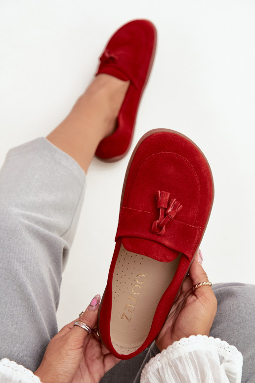 Semišové mokasíny Typu Barefoot Zazoo 322 červené  Semišové mokasíny Typu Barefoot Zazoo 322 červené