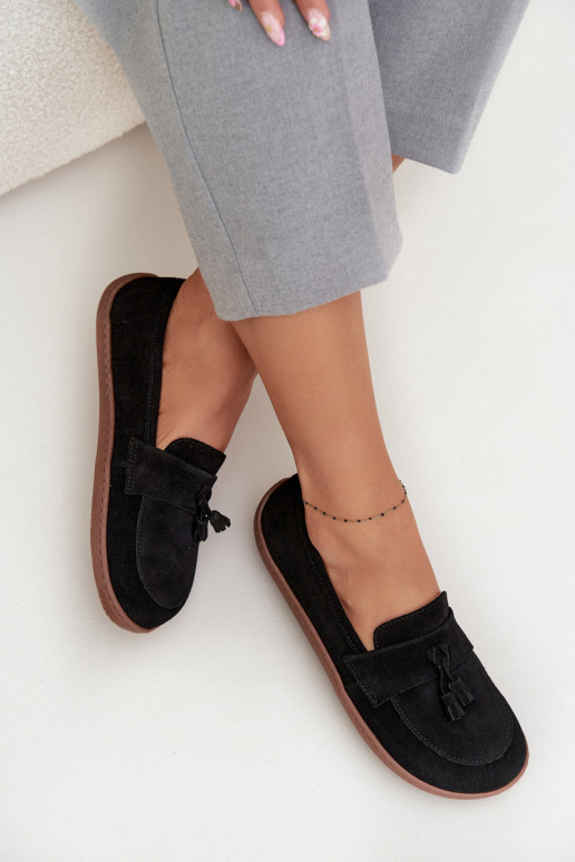  Semišové mokasíny Typu Barefoot Zazoo 322 Černé