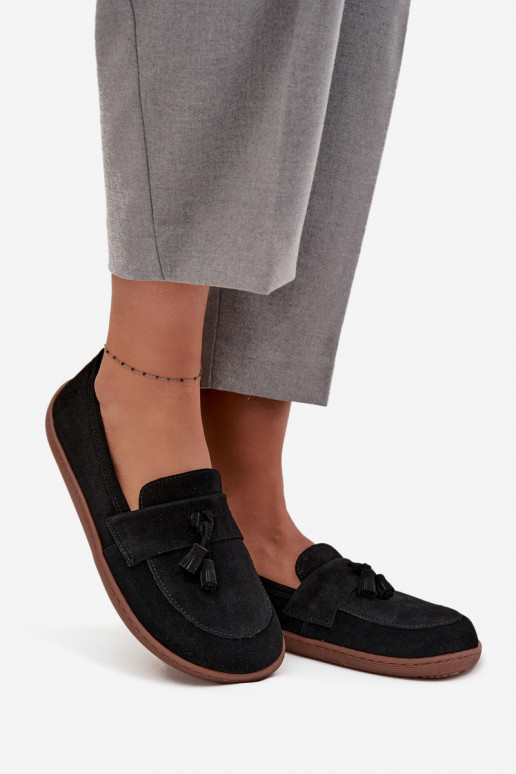  Semišové mokasíny Typu Barefoot Zazoo 322 Černé