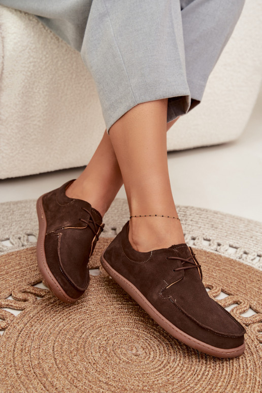 boty  Typu Barefoot Z Naturalnego Zamszu Zazoo 327 Czekoladowe