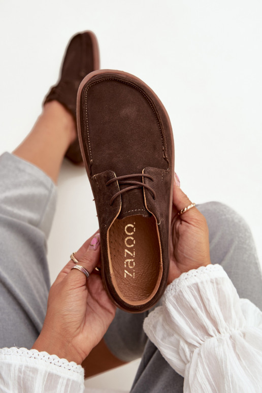 boty  Typu Barefoot Z Naturalnego Zamszu Zazoo 327 Czekoladowe
