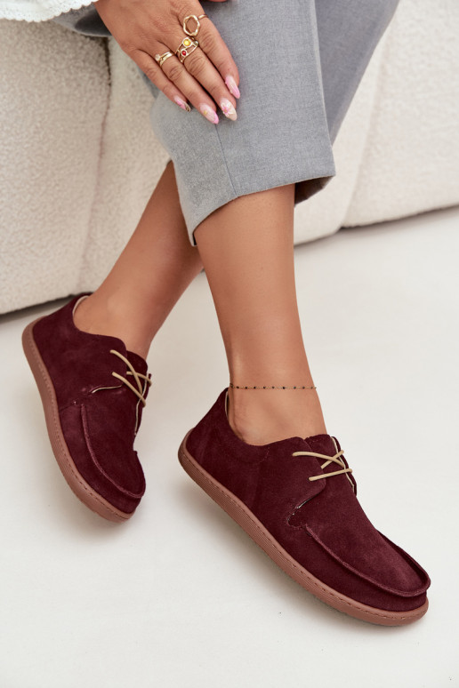 boty  Typu Barefoot Z Naturalnego Zamszu Zazoo 327 vínová