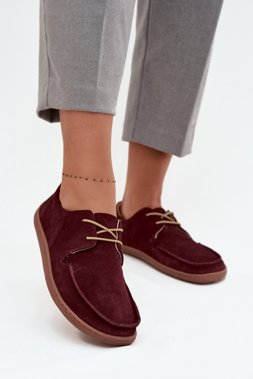 boty  Typu Barefoot Z Naturalnego Zamszu Zazoo 327 vínová