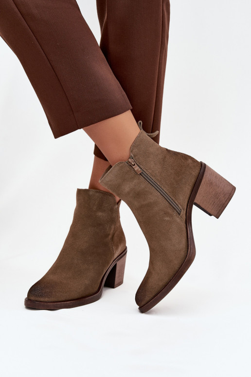 Dámské podpatky Z Naturalnego ze semišes podpatky zateplené Sergio Leone BT25321-S khaki Dámské podpatky Z Naturalnego ze semišes podpatky zateplené Sergio Leone BT25321-S khaki