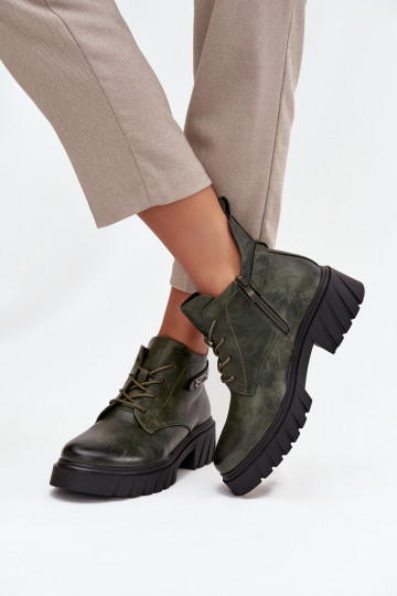 zateplené Dámské podpatky  se zdobenými podpatky khaki Therisse