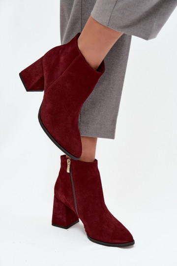 Dřeváky Z Naturalnego Zamszu Obcas Słupek zateplené vínová Zazoo 3128