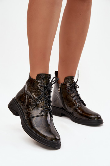 s efektem laku Dámské podpatky zateplené  D&A LZ42-042 zlaté barvy