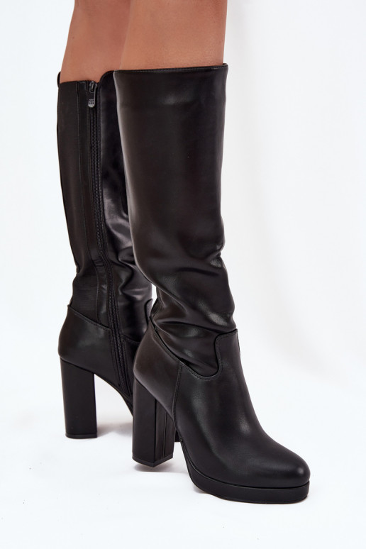 dámské dlouhé boty Po kolena s podpatky Eko  Černé Thalina