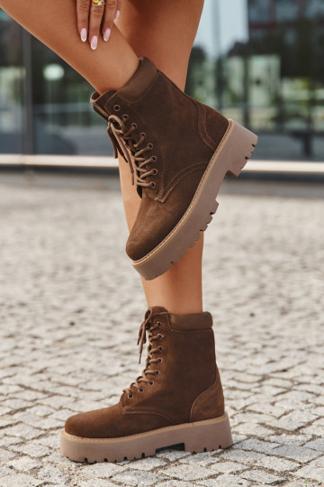 Semišové boty Dámské boty  se šněrováním Big Star SS274792 hnědá