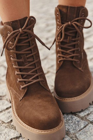 Semišové boty Dámské boty  se šněrováním Big Star SS274792 hnědá 2