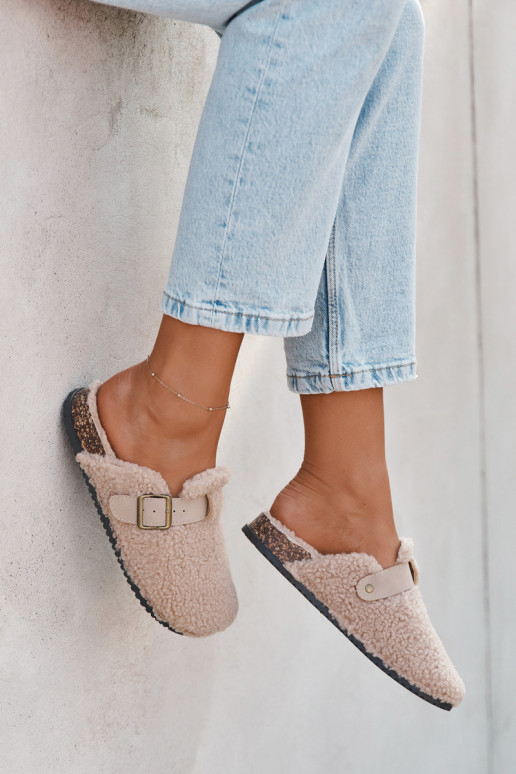 Dámské pantofle s kožešinou Typu Baranek béžové Lorivine