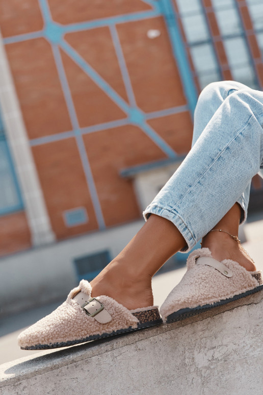 Dámské pantofle s kožešinou Typu Baranek béžové Lorivine