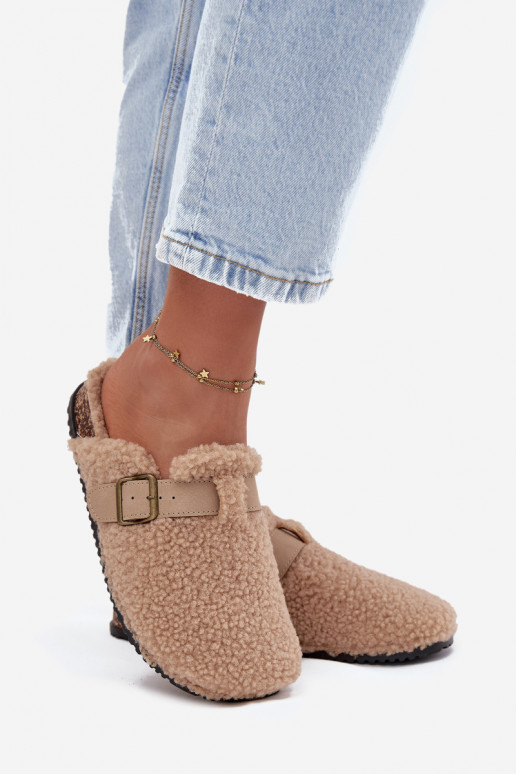 Dámské pantofle s kožešinou Typu Baranek béžové Lorivine