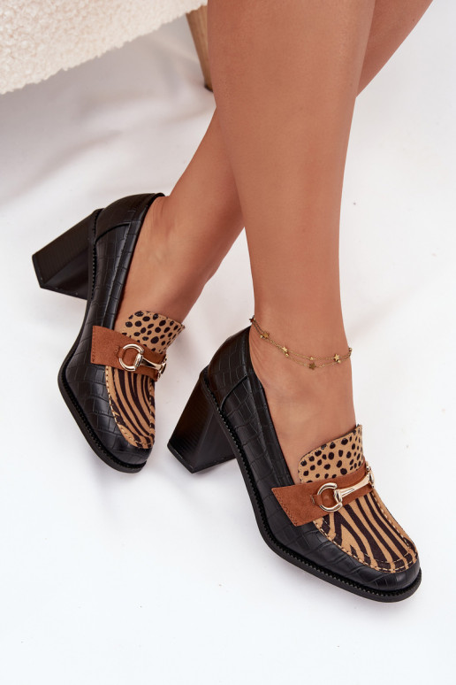 boty  s podpatky s potiskem I zlaté barvym Detalem Černé a-béžové Novella boty  s podpatky s potiskem I zlaté barvym Detalem Černé a-béžové Novella