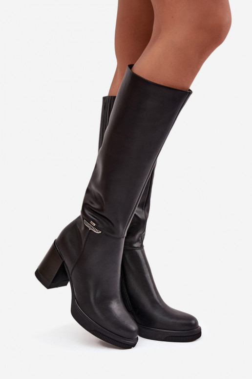 dlouhé boty Dlouhé boty  Z Naturalnej Skóry s podpatky zateplené Vinceza 66826 Černé