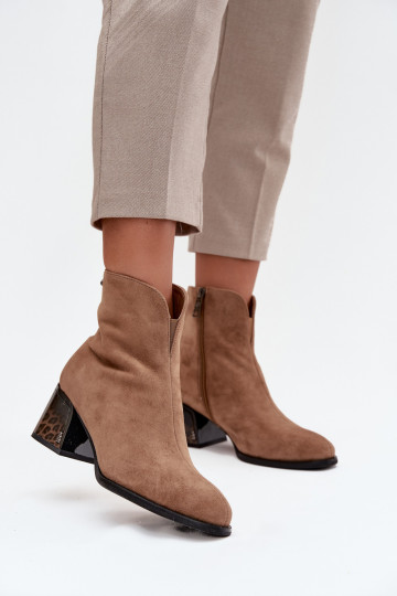 Dámské podpatky Z Naturalnego Zamszu s podpatky zateplené Vinceza 66806 Camel 2