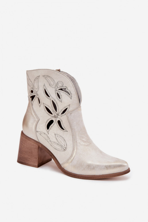 Dámské podpatky s ažurovými prvky Z Naturalnej Skóry s podpatky Zazoo 3690 zlaté barvy Przecierany Dámské podpatky s ažurovými prvky Z Naturalnej Skóry s podpatky Zazoo 3690 zlaté barvy Przecierany