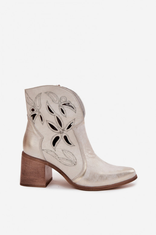 Dámské podpatky s ažurovými prvky Z Naturalnej Skóry s podpatky Zazoo 3690 zlaté barvy Przecierany Dámské podpatky s ažurovými prvky Z Naturalnej Skóry s podpatky Zazoo 3690 zlaté barvy Przecierany