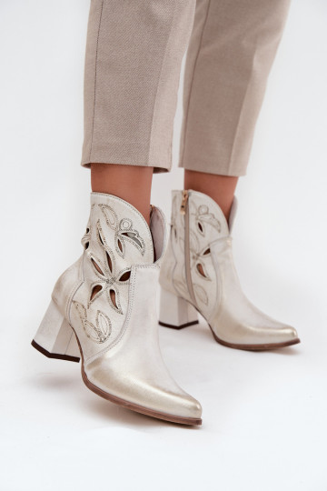 s ažurovými prvky Dámské podpatky Zazoo 3647 zlaté barvy Przecierany