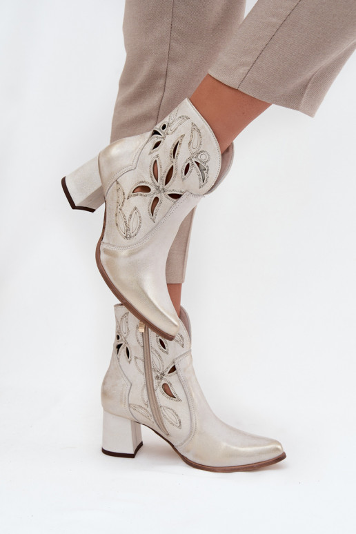 s ažurovými prvky Dámské podpatky Zazoo 3647 zlaté barvy Przecierany  s ažurovými prvky Dámské podpatky Zazoo 3647 zlaté barvy Przecierany