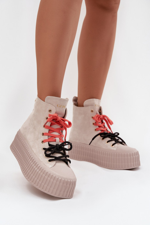ze semiše zateplené Ležérní obuv s platformou GOE SS2N4047 béžové