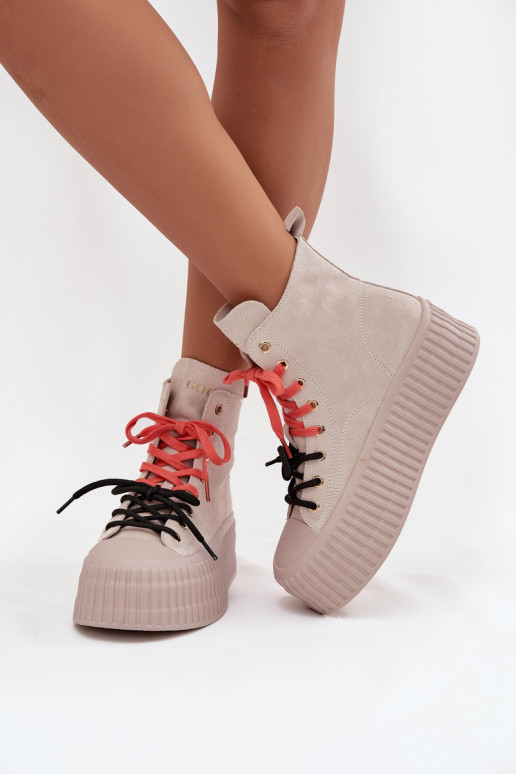 ze semiše zateplené Ležérní obuv s platformou GOE SS2N4047 béžové