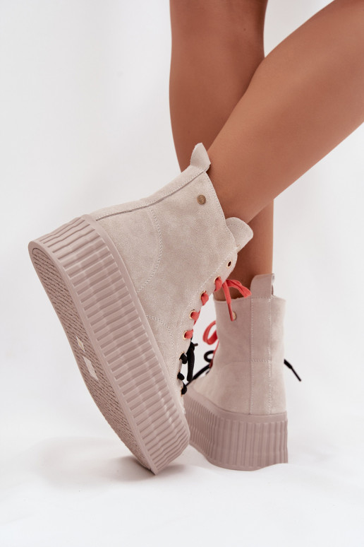 ze semiše zateplené Ležérní obuv s platformou GOE SS2N4047 béžové