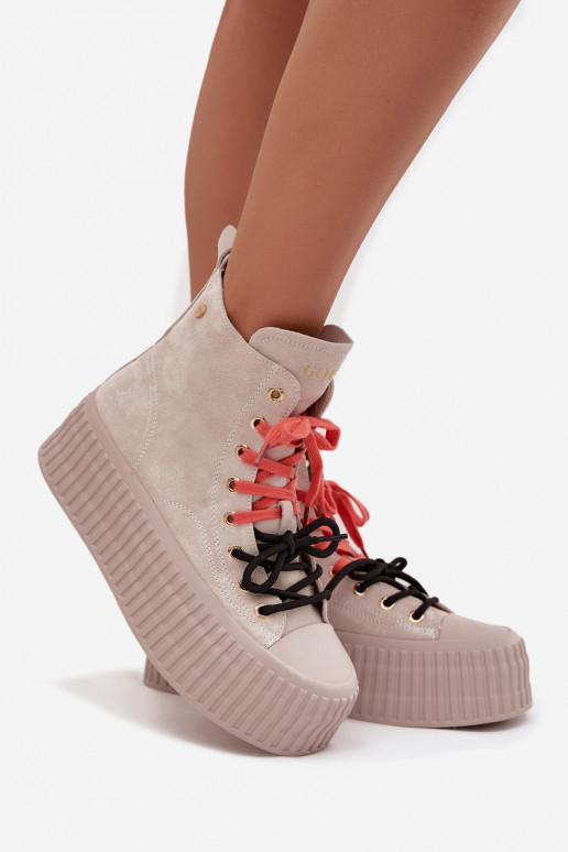 ze semiše zateplené Ležérní obuv s platformou GOE SS2N4047 béžové