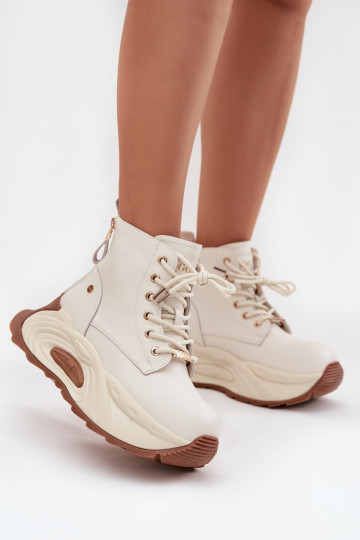 zateplené Dámské podpatky s platformou GOE SS2N4300 slonová kost 2