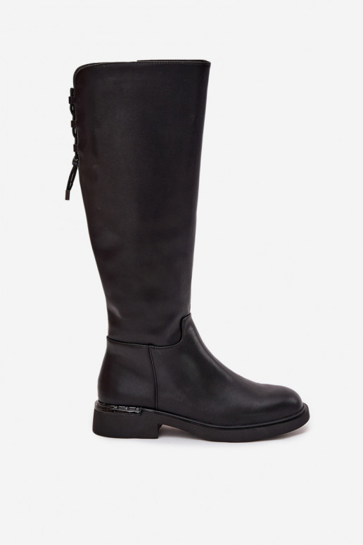 zateplené dámské dlouhé boty Z Naturalnej Skóry s širokými podpatky Vinceza 66822 Černé