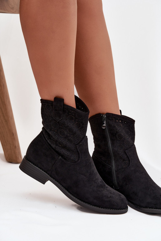 Dámské podpatky s širokými podpatky s ažurovými prvky S.Barski HY52-530 Černé