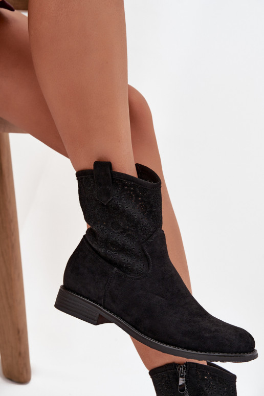 Dámské podpatky s širokými podpatky s ažurovými prvky S.Barski HY52-530 Černé