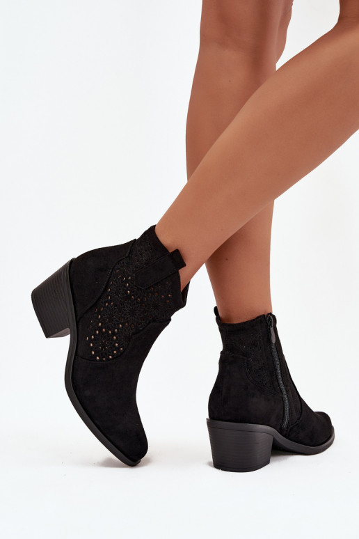 Dámské podpatky s ažurovými prvky s podpatky S.Barski HY52-529 Černé