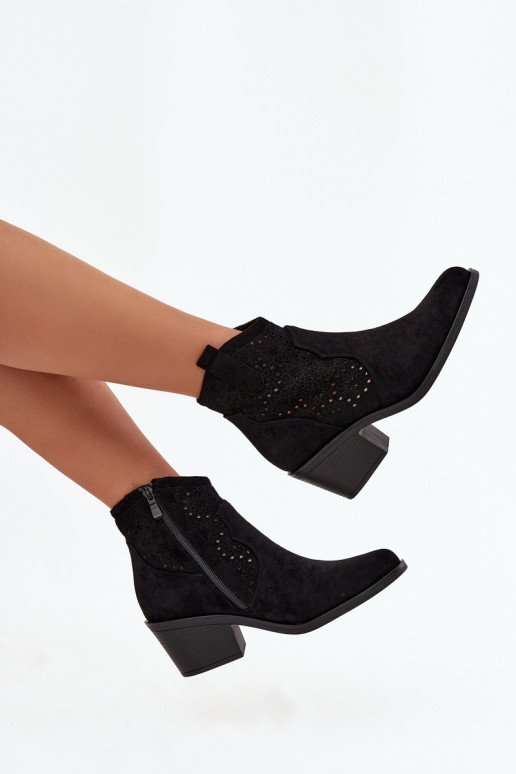 Dámské podpatky s ažurovými prvky s podpatky S.Barski HY52-529 Černé