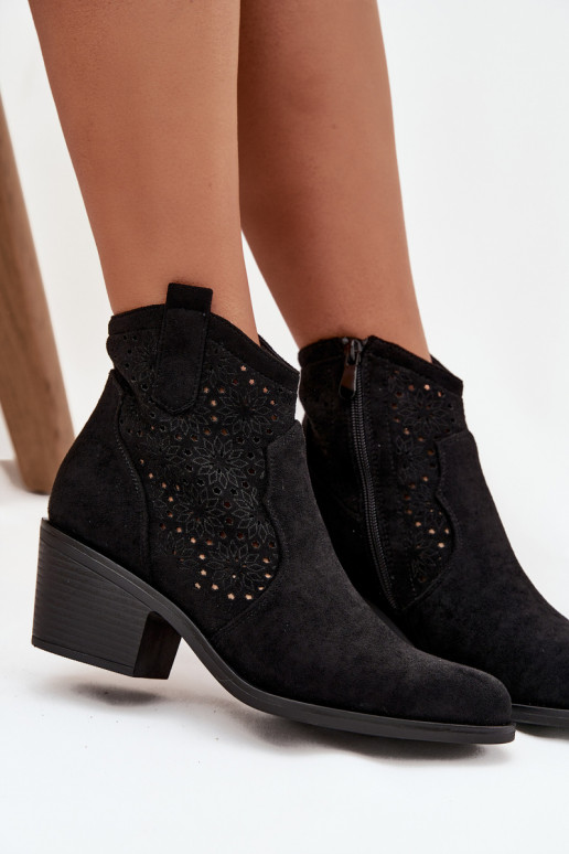 Dámské podpatky s ažurovými prvky s podpatky S.Barski HY52-529 Černé