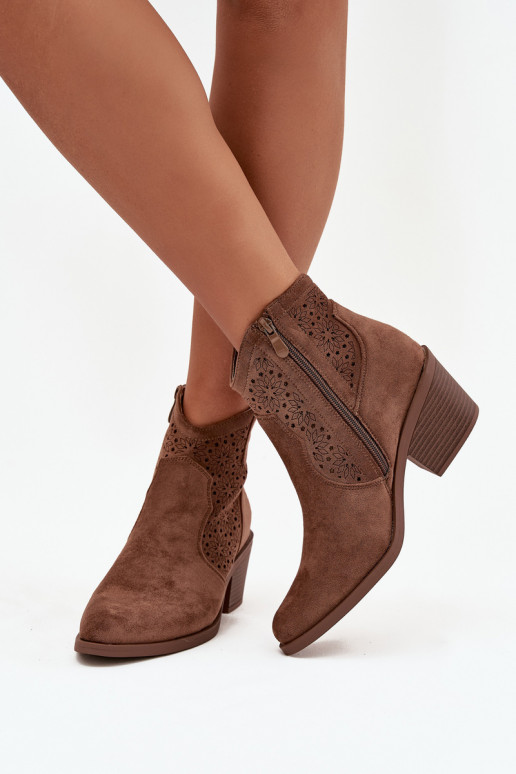 Dámské podpatky s ažurovými prvky s podpatky S.Barski HY52-529 hnědá Dámské podpatky s ažurovými prvky s podpatky S.Barski HY52-529 hnědá