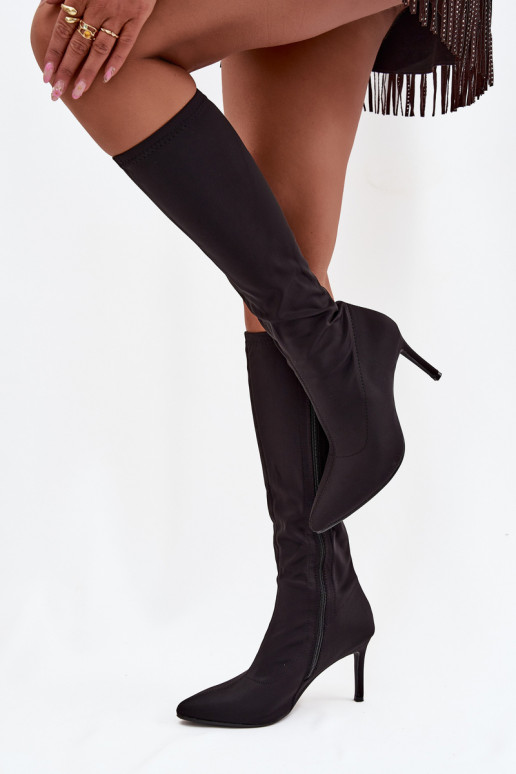  dámské dlouhé boty s tenkými podpatky S.Barski HY52-513 Černé