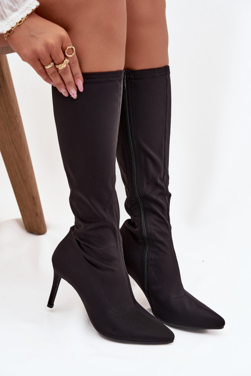  dámské dlouhé boty s tenkými podpatky S.Barski HY52-513 Černé