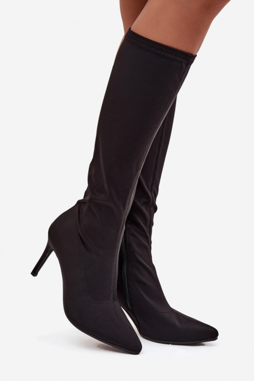  dámské dlouhé boty s tenkými podpatky S.Barski HY52-513 Černé