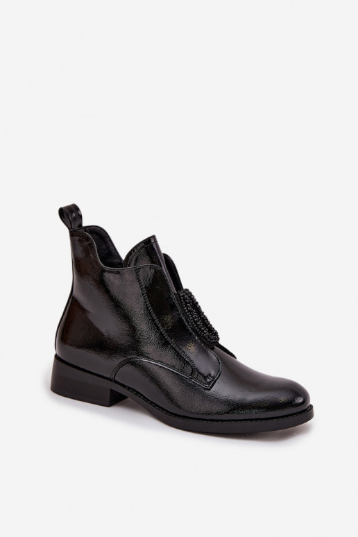 s efektem laku zateplené Dámské podpatky  Detalem S.Barski HY52-525 Černé