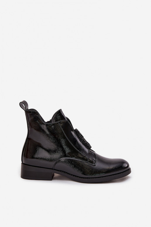 s efektem laku zateplené Dámské podpatky  Detalem S.Barski HY52-525 Černé