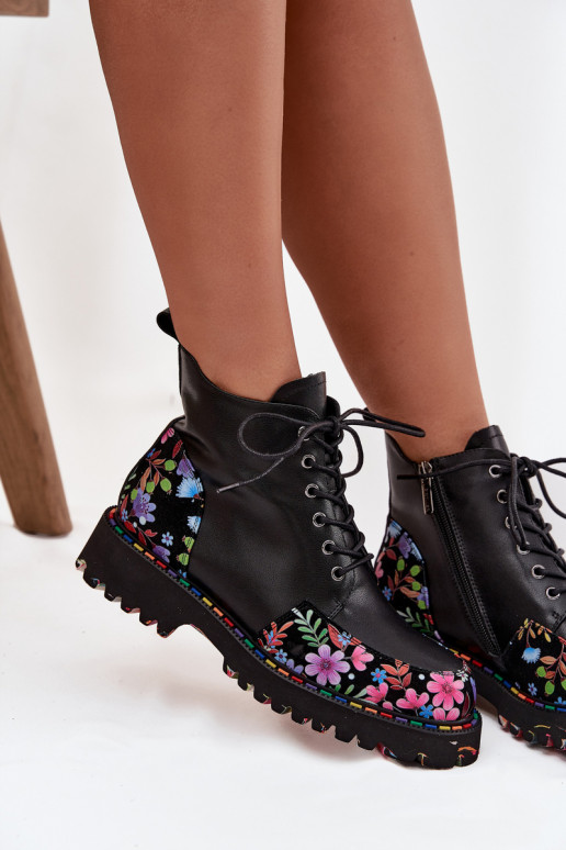 Dřeváky  S květinami zateplené Artiker 57C0180 Černé