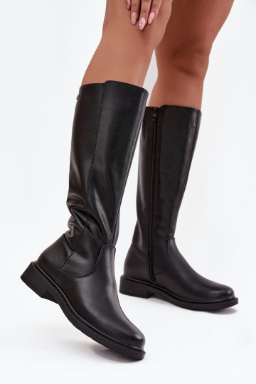 Teplé dlouhé kozačky s širokými podpatky Sergio Leone KZ25600-S Černé