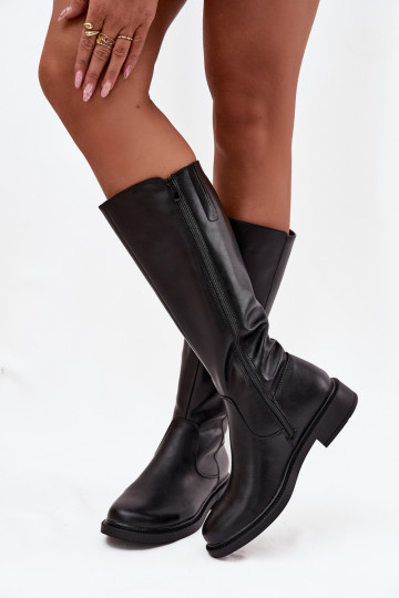 Teplé dlouhé kozačky s širokými podpatky Sergio Leone KZ25600-S Černé 2