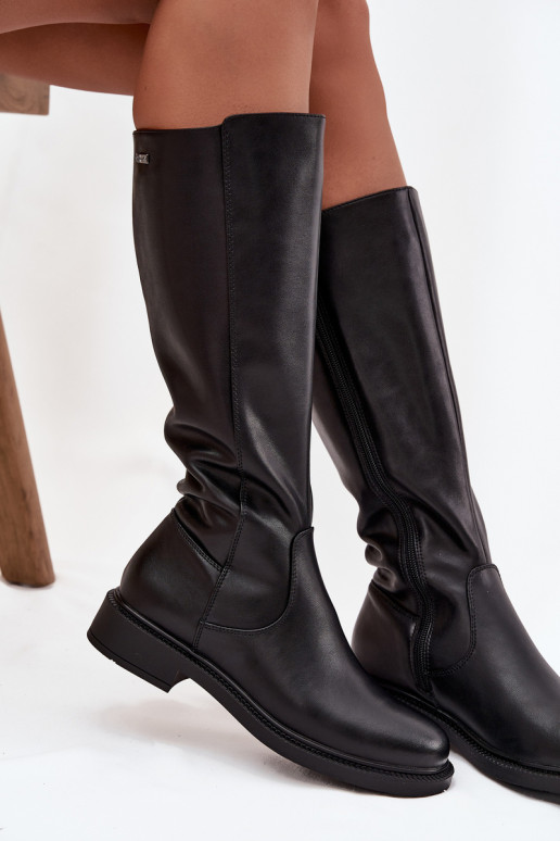 Teplé dlouhé kozačky s širokými podpatky Sergio Leone KZ25600-S Černé  Teplé dlouhé kozačky s širokými podpatky Sergio Leone KZ25600-S Černé
