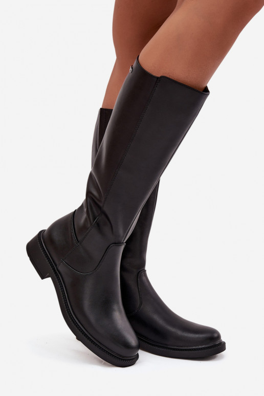 Teplé dlouhé kozačky s širokými podpatky Sergio Leone KZ25600-S Černé  Teplé dlouhé kozačky s širokými podpatky Sergio Leone KZ25600-S Černé