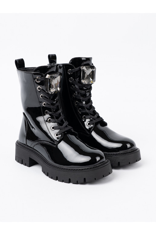 s efektem laku se šněrováním Dámská obuv Černé