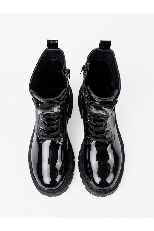 s efektem laku se šněrováním Dámská obuv Černé
