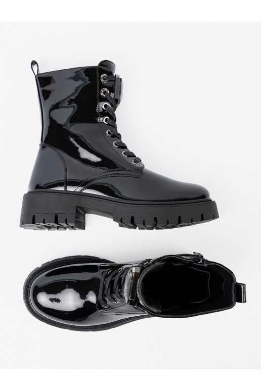 s efektem laku se šněrováním Dámská obuv Černé