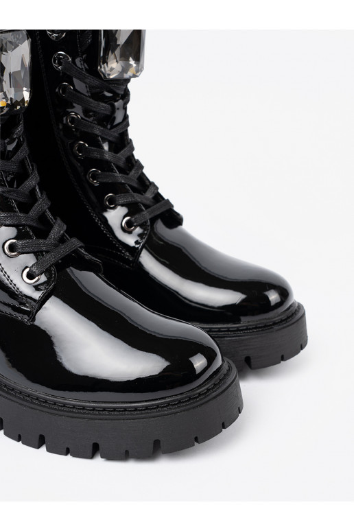 s efektem laku se šněrováním Dámská obuv Černé